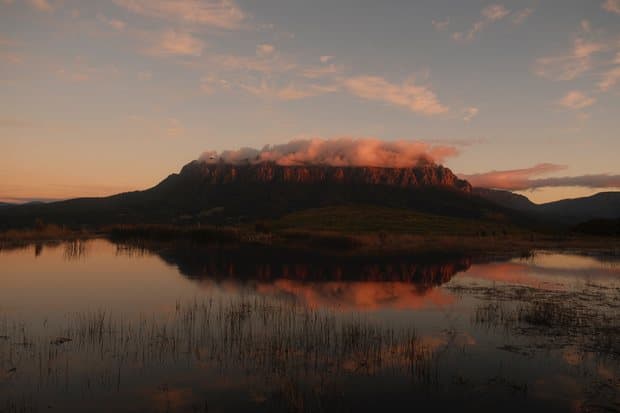 The raw photograph of the mountain at sunset