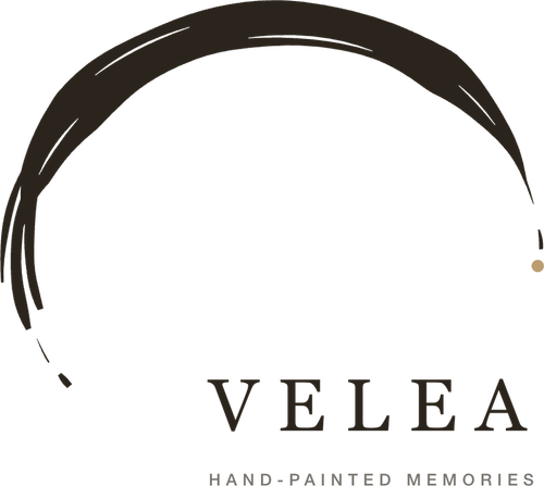 Velea: brushstroke arc with gold point, VELEA, Hand-Painted Memories